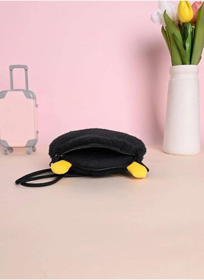 Metoo Cute Little Baby Plush Shoulder Bags Wallets For Girls Plush Shoulder Bags with Strap for Kids Coin Purses Cute Princess Handbags Kids Accessories for Girls Black  - Image 5