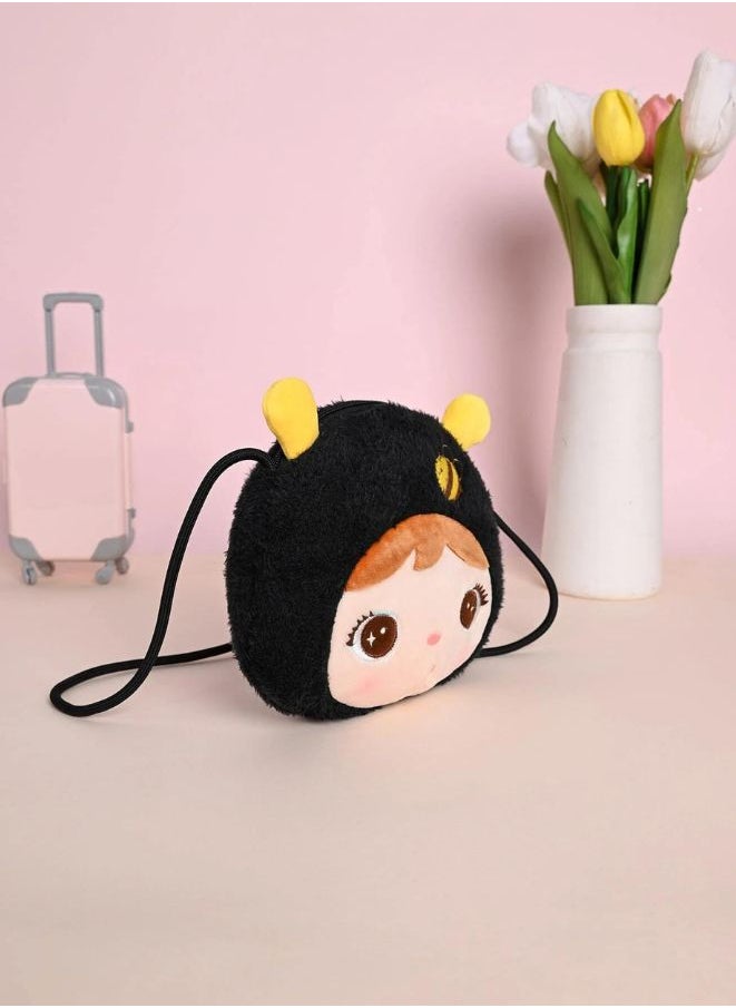 Metoo Cute Little Baby Plush Shoulder Bags Wallets For Girls Plush Shoulder Bags with Strap for Kids Coin Purses Cute Princess Handbags Kids Accessories for Girls Black  - Image 4