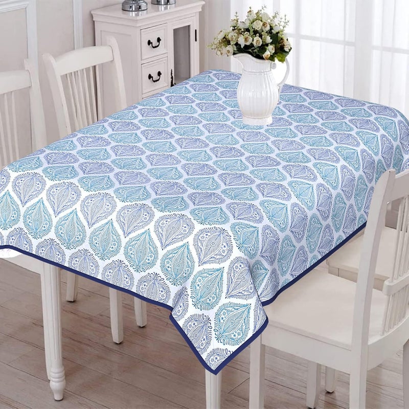 Texstylers 200 TC Floral Jaipuri Print Pure Cotton 6 Seater Table Cloth Cover Blue WhiteRectangular Pack of 1 - Image 1