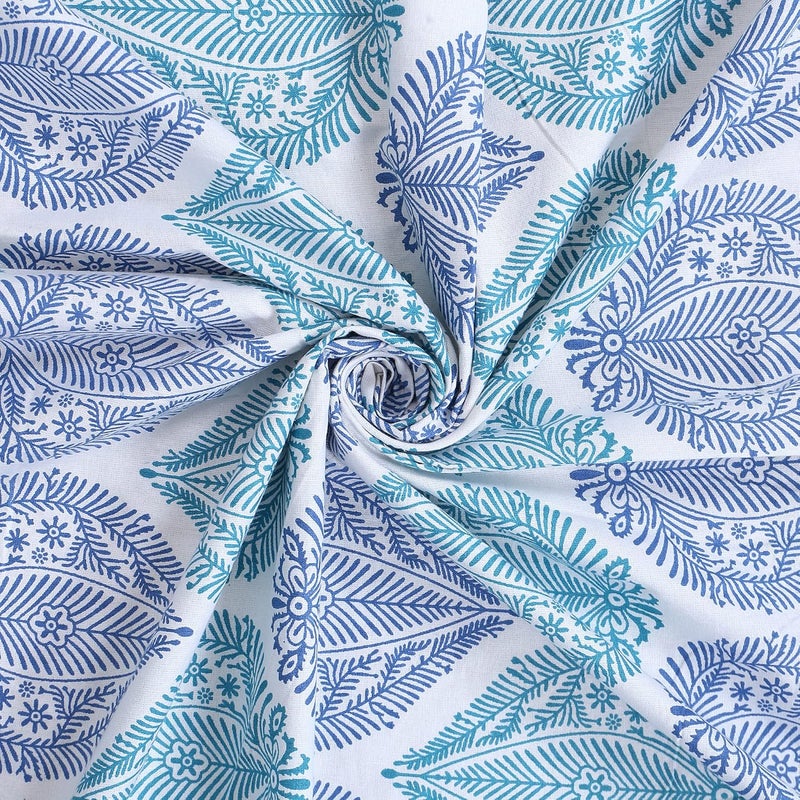 Texstylers 200 TC Floral Jaipuri Print Pure Cotton 6 Seater Table Cloth Cover Blue WhiteRectangular Pack of 1 - Image 4