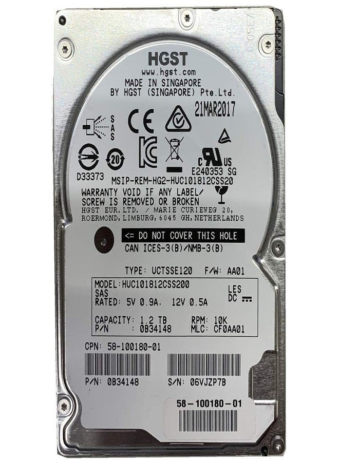 HGST قرص صلب HGST سعة 1.2 تيرابايت، سرعة دوران 10000 دورة في الدقيقة، مقاس 2.5 بوصة، واجهة SAS بسرعة 12 جيجابت/ثانية، رقم الموديل: HUC101812CSS200، رقم القطعة: 0KV02 - Image 1