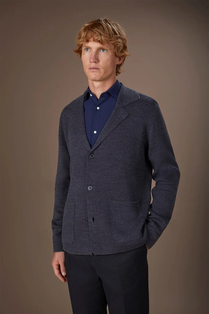 دوبل غانغر Men's cardigan - DK Blue/Grey