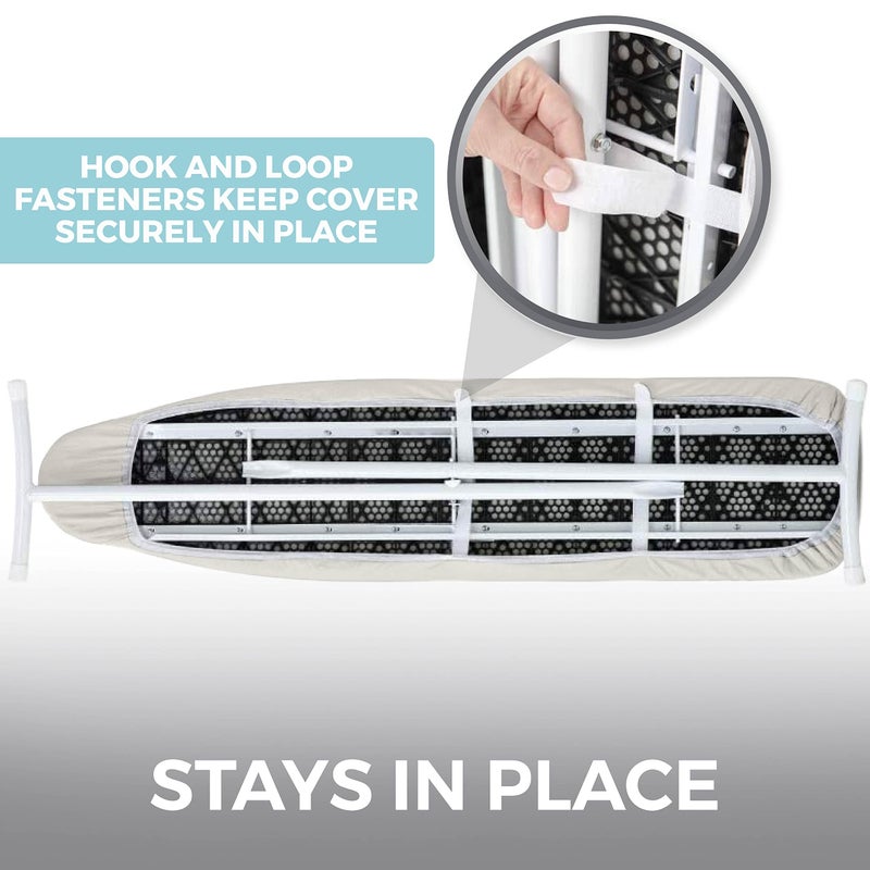 HOME GENIE Ironing Board Cover, Extra Thick Padding, Scorch Resistant Silicone Coating, 15x54 Full Size, Elastic Edge Heavy Duty Iron Pad Covers Standard Boards, Hook and Loop Fastener Strap, Linen - Image 4