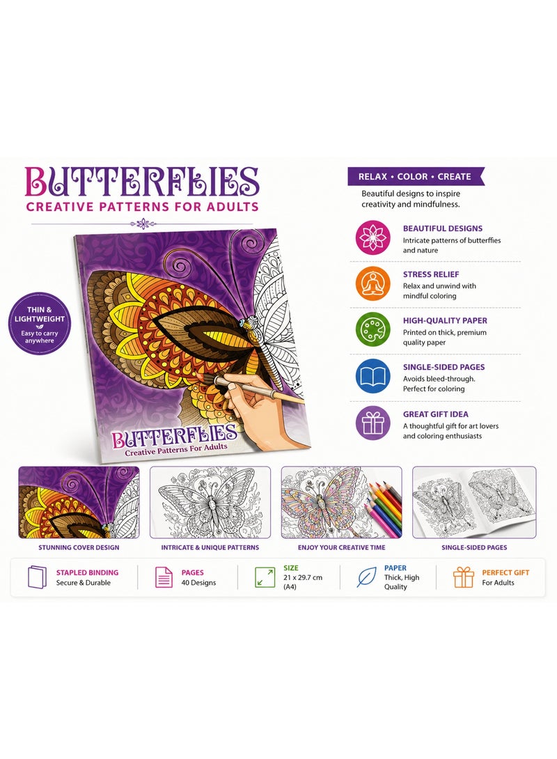 1-Piece Creative Adult Colouring Book Butterflies Design