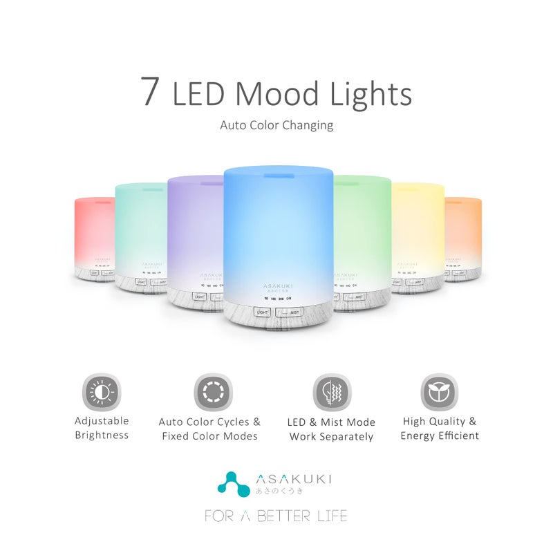 ASAKUKI 300ML Essential Oil Diffuser, Quiet 5-in-1 Premium Humidifier, Home Fragrance Aroma Diffuser with 7 LED Color Changing Light and Auto-Off Switch -White - Image 2