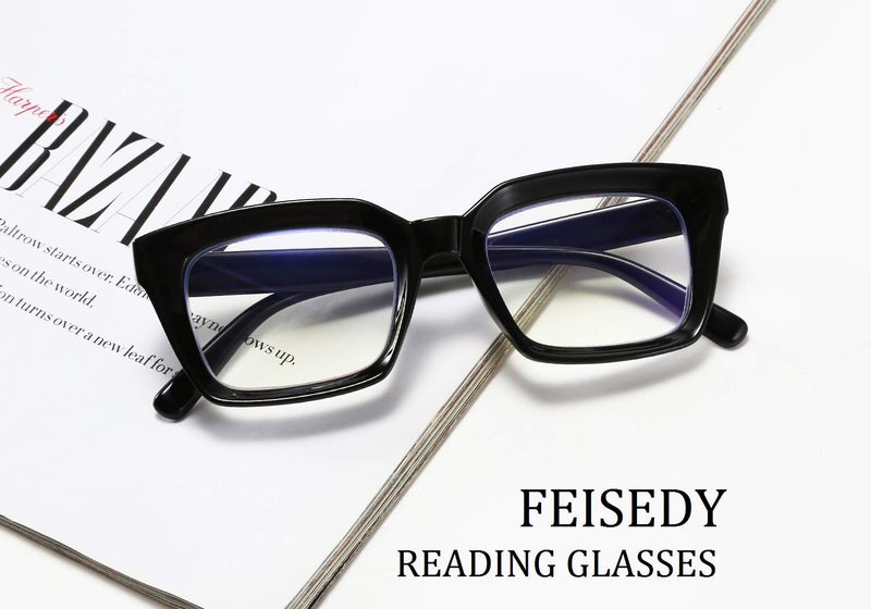 FEISEDY Square Blue Light Blocking Reading Glasses Anti Glare Digital Eyestrain Reader B2479 Black 1.75x - Image 2