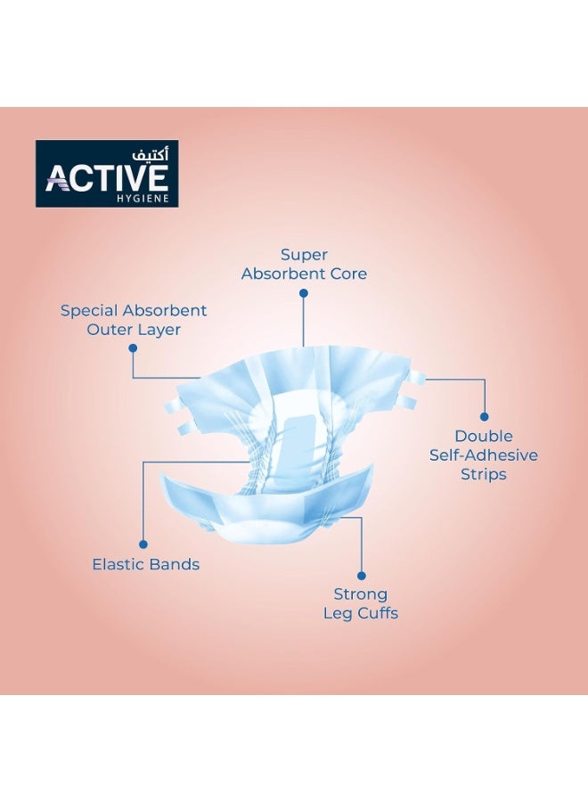 آكتف حفاضات للكبار للتحكم النشط في سلس البول، مقاس متوسط ​​70-110 سم، عبوة من 12 حفاضة - امتصاص عالٍ، مريحة، وحماية مانعة للتسرب - Image 2