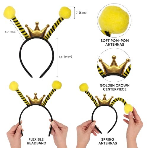 Funcredible Bee Headband and Wings - Bumble Bee Halloween Costume for Women - Antenna Headband - Bumblebee Costume Accessories for Kids and Adults - Image 3