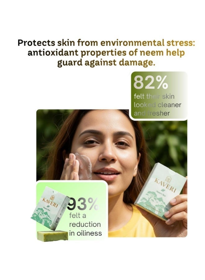 KAVERI Neem Soap Bar for Body Acne Oily Skin | Dtan Black Heads dark Spots Remover | Natural Antibacterial Ayurvedic Bathing Soap for Pimples | Herbal Face Body Purifying & Clarifying Cleanser 110g*3 - Image 3