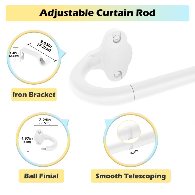 JRZOO Wrap Around Blackout Curtain Rod 30-45 Inch (2.5-3.75 Ft), 5/8" Adjustable Curved Window Rod for Room Darkening, Modern Single Drapery Rod for Bedroom Windows, White - Image 3