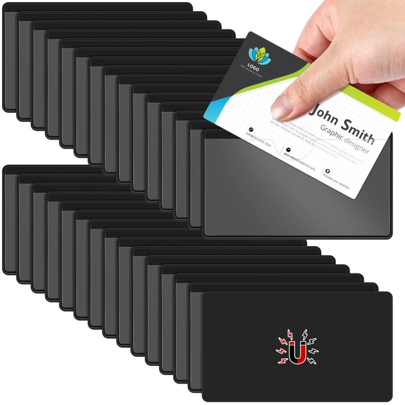 Gilprop 30 Pcs Magnetic Label Holders Pallet Rack 4 x 2.4 Inch Magnetic Labels for Shelving Clear Business Card Holders with Magnet File Cabinet Holder Magnet for Whiteboard Bins Office Gift(Black) - Image 1