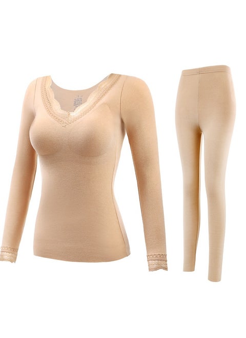 Women's Suit with Coaster, All-in-One Thermal Underwear Warm and Thick Double-layer