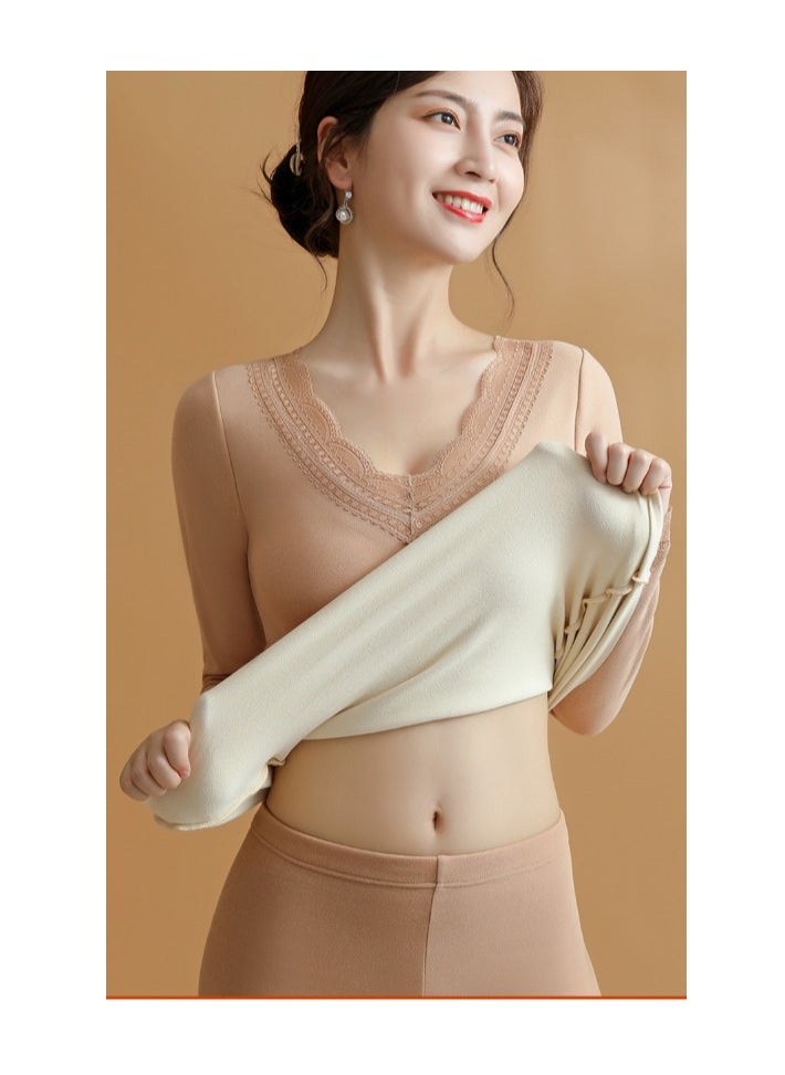 Women's Suit with Coaster, All-in-One Thermal Underwear Warm and Thick Double-layer