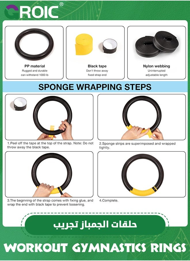 GROIC Gymnastic Rings, 1102 lbs Supported Gymnastic Rings Non-Slip Exercise Rings with 6.6ft Adjustable Straps, Strength Training, Pull-Ups and Dips for Gym, Workout, Exercise, Outdoor & Indoor Training  - Image 5