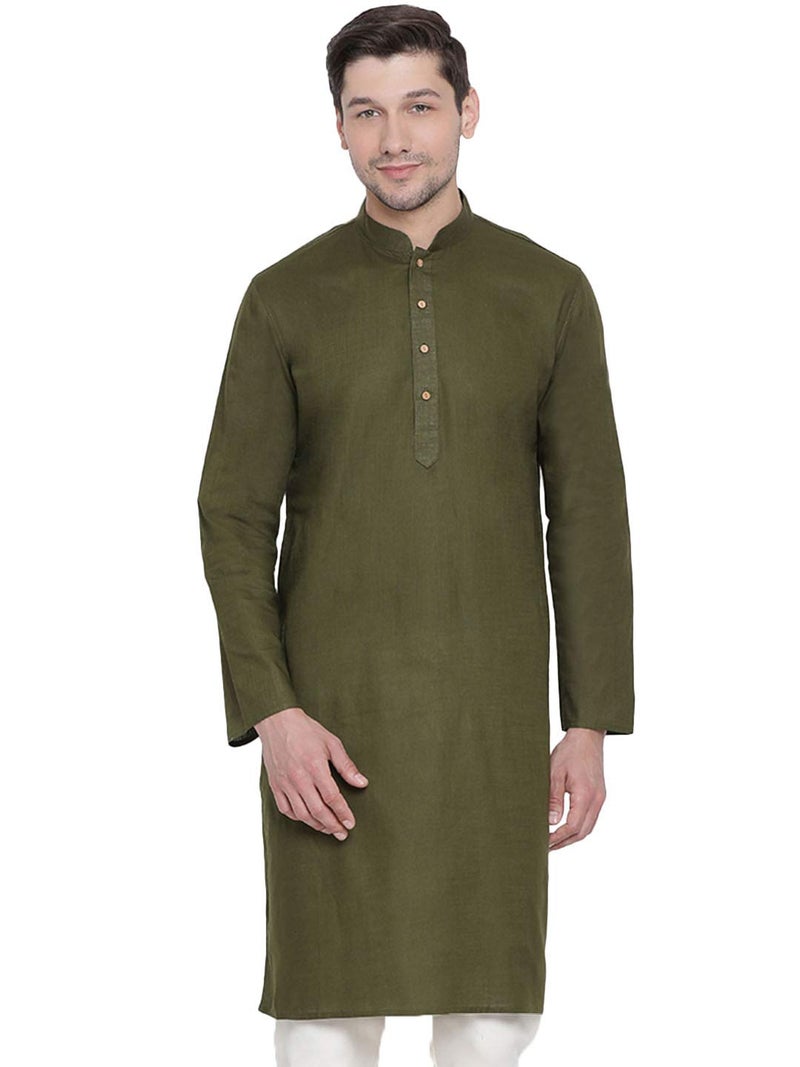 VASTRAMAY Men's Cotton Linen Kurta, Solid Design, Comfortable Fit for Casual, Ideal for Weddings, Parties, and Celebrations - Image 1