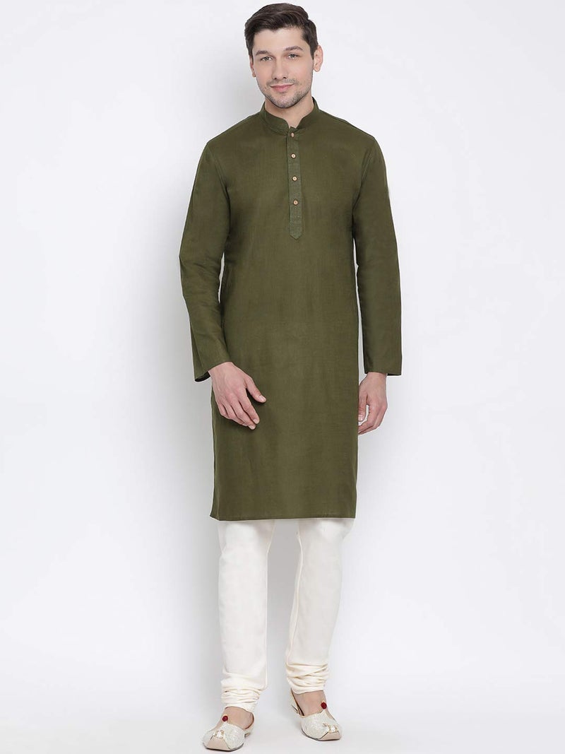 VASTRAMAY Men's Cotton Linen Kurta, Solid Design, Comfortable Fit for Casual, Ideal for Weddings, Parties, and Celebrations - Image 5