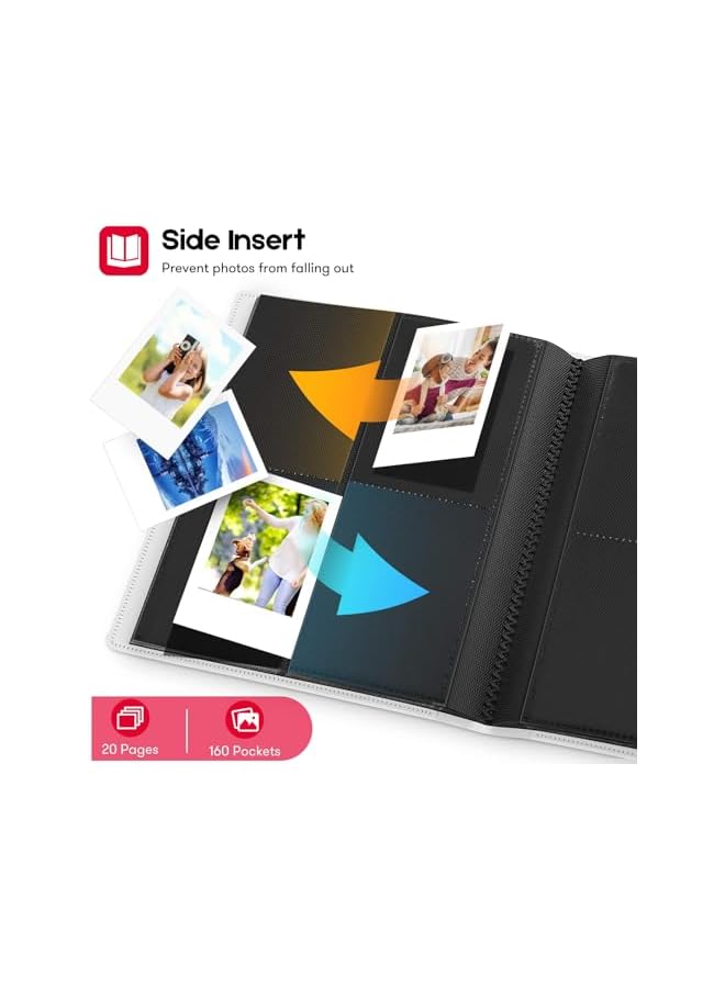 The Bros ألبوم صور مصغر بسعة 160 جيب لكاميرا فوجي فيلم إنستكس ميني، لكاميرا بولارويد سناب، لـ Z2300، لكاميرات سوشيال ماتيك الفورية وطابعة زيب الفورية و 50 ملصق ملون (أبيض) - Image 3