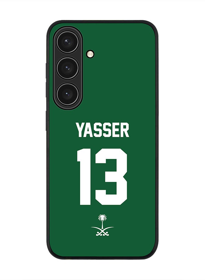 Stylizedd Rugged Black edge case for Samsung Galaxy S24, Slim fit Soft Case Flexible Thin Cover- Football Team-Saudi Arabia, Player Name-Yasser - Image 1