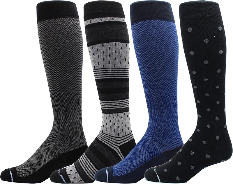 Dr Motion 4 Pairs Men's Athletic Traveler Graduated Compression Knee High Socks - Image 1