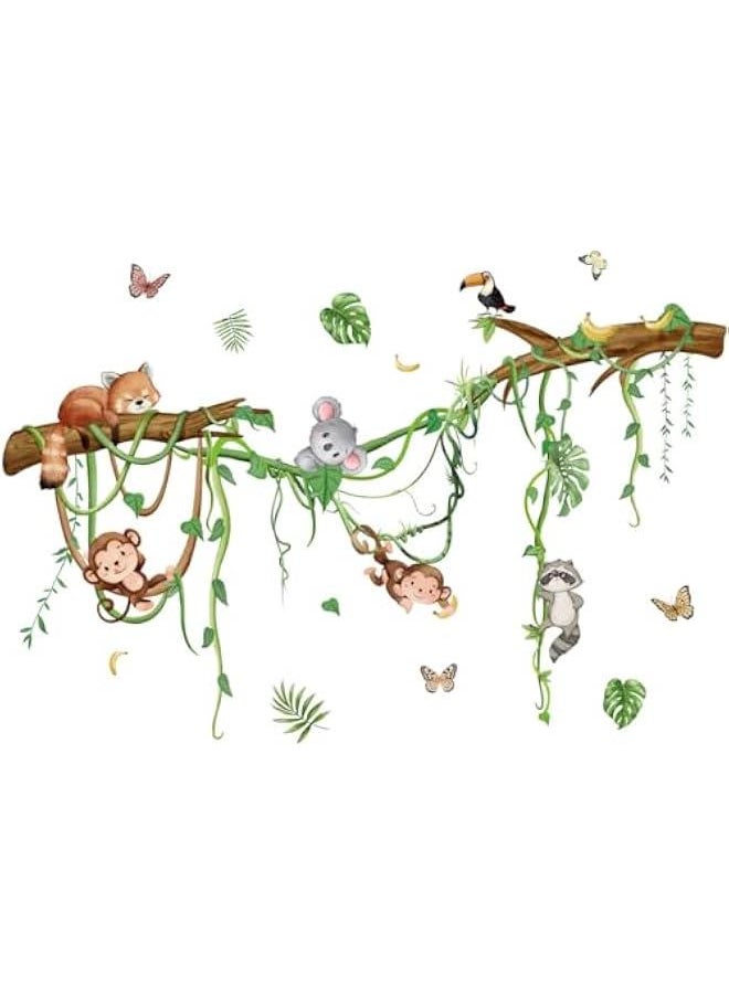 هوكور - HOOKOR Funny Cartoon Animals Wall Sticker Kids Room Living Room Nursery Wall Art Decor Lovely and Vivid Jungle Animals Wall Art (MS6340-ZL) - Image 1