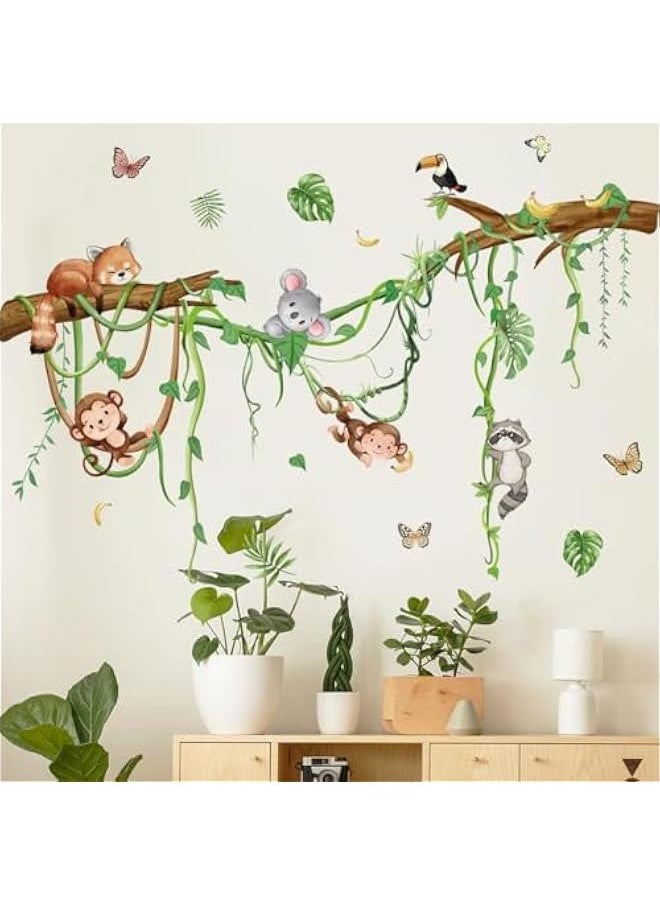هوكور - HOOKOR Funny Cartoon Animals Wall Sticker Kids Room Living Room Nursery Wall Art Decor Lovely and Vivid Jungle Animals Wall Art (MS6340-ZL) - Image 1
