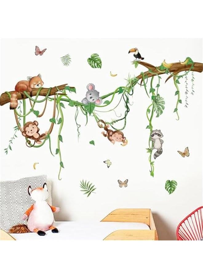 هوكور - HOOKOR Funny Cartoon Animals Wall Sticker Kids Room Living Room Nursery Wall Art Decor Lovely and Vivid Jungle Animals Wall Art (MS6340-ZL) - Image 1
