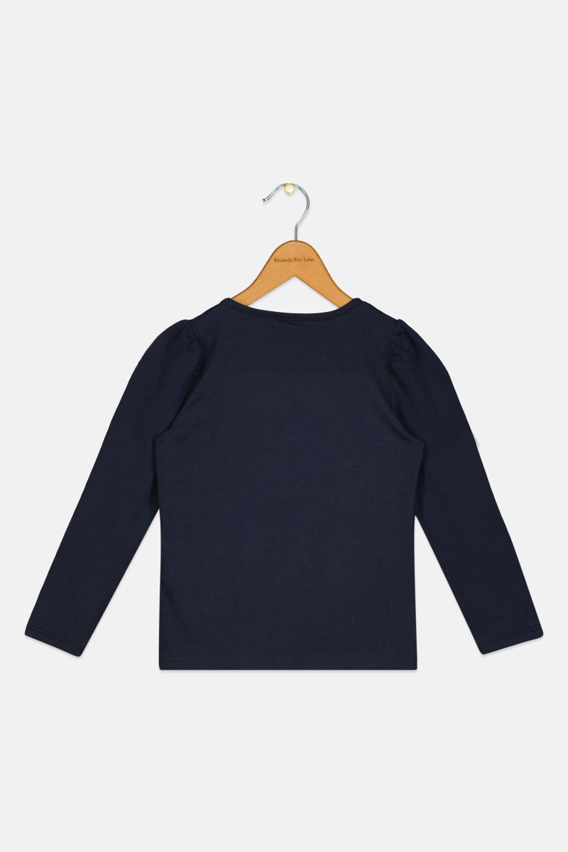 NAME IT تي شيرت بنات صغار بأكمام طويلة وياقة دائرية، لون كحلي داكن - Image 2