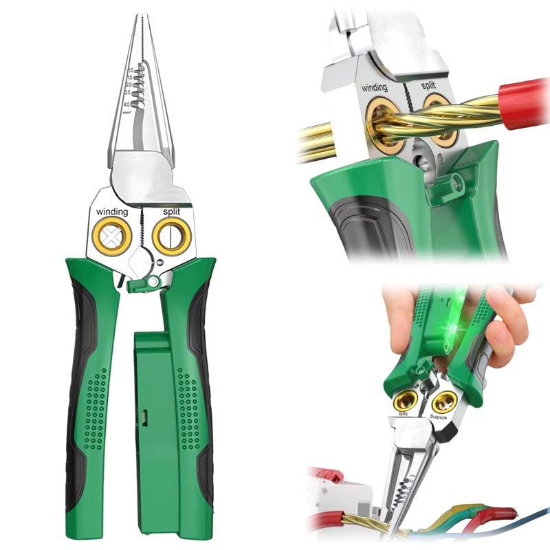 GADO Pro 8-in-1 Wire Stripper/Cutter with Voltage Tester & Dual Alarms - Heavy Duty 12-250V AC/DC Electrical Tester for Hot/Neutral Wires - Electrician, HVAC, Car Repair Tool (Green) - Image 1