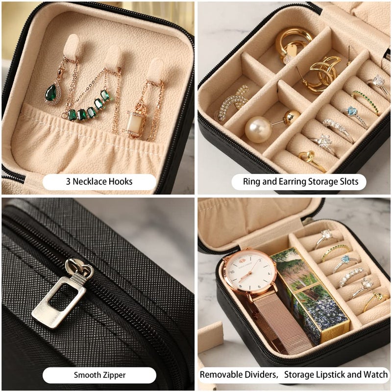 ZPROW Travel Jewelry Case, Mini Portable Jewelry Travel Boxes, Small Jewelry Organizer for Rings, Earrings, Pendants, Watches, Necklaces, Lipsticks Organizer Storage Holder Case (Black) - Image 5