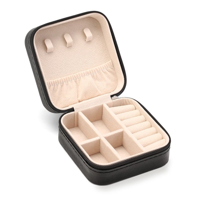 ZPROW Travel Jewelry Case, Mini Portable Jewelry Travel Boxes, Small Jewelry Organizer for Rings, Earrings, Pendants, Watches, Necklaces, Lipsticks Organizer Storage Holder Case (Black) - Image 1
