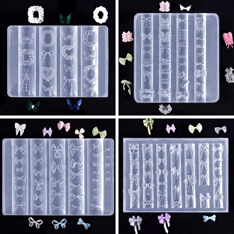 Laza 4pcs Silk Bowknot Silicone Nail Art Molds, Acrylic 3D Bowknot Nail Charms Molds Clear Modeling Templates Silicone Bow Pattern Nail Tools with Sculpture Pen for Salon Nail Design Resin Epoxy DIY - Image 5