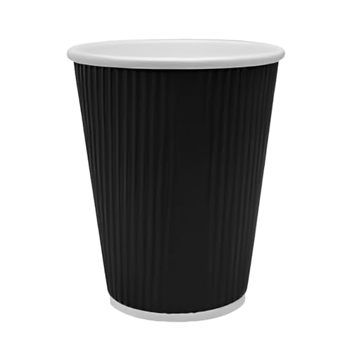 BonKaso 250ml Ripple Paper Glass – Black Disposable Coffee Cups | Triple Layer Insulated Paper Cups for Hot & Cold Beverages, Tea, Coffee, Juice & More – Pack of 25 - Image 1