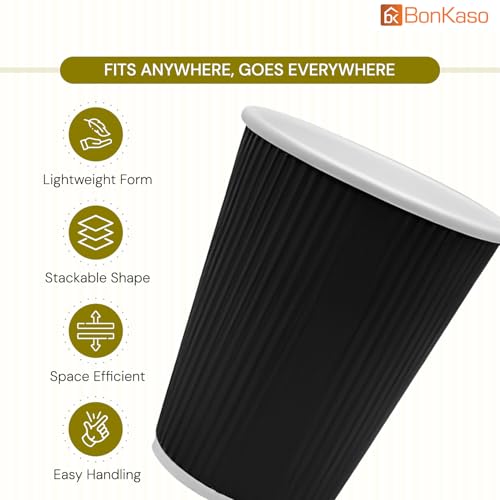 BonKaso 250ml Ripple Paper Glass – Black Disposable Coffee Cups | Triple Layer Insulated Paper Cups for Hot & Cold Beverages, Tea, Coffee, Juice & More – Pack of 25 - Image 3