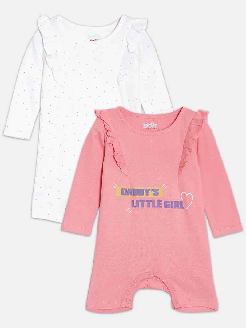Broon Broon Infant Girls White and Red Printed Organic Cotton Rompers Pack of 2