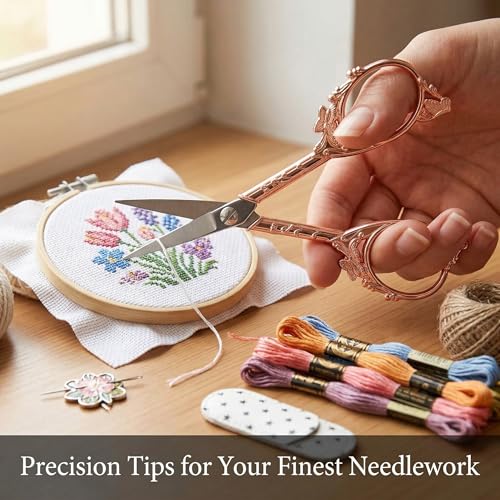GLEXAL Crochet Scissors with Cover – Rose Gold Vintage Small Embroidery Scissors, Sharp Craft Scissors for Yarn Thread Sewing Needlework, Pretty Gift for Crocheter Quilter, 4.6 Inch - Image 5