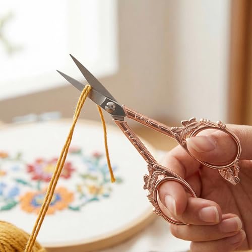 GLEXAL Crochet Scissors with Cover – Rose Gold Vintage Small Embroidery Scissors, Sharp Craft Scissors for Yarn Thread Sewing Needlework, Pretty Gift for Crocheter Quilter, 4.6 Inch - Image 2