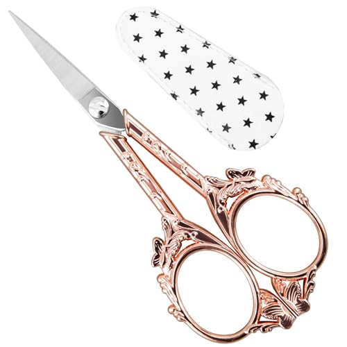 GLEXAL Crochet Scissors with Cover – Rose Gold Vintage Small Embroidery Scissors, Sharp Craft Scissors for Yarn Thread Sewing Needlework, Pretty Gift for Crocheter Quilter, 4.6 Inch - Image 1