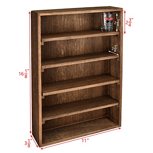Ikee Design Wooden Wall-Mounted Display Shelves Rack for Collectibles-Figures,Shot Glasses,Spice Can,Cosmetics or Perfume-5 Adjustable Height Shelves,Space-Saving- Brown Color - Image 2