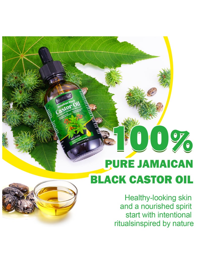 Bestniffes - 60ml Jamaican Black Cold Pressed Castor Oil for Hair and Skin Care Eyelashes and Eyebrows Hair Loss & Dry Damaged Hair Nourishment Scalp Stimulates Hair Growth for Men & Women - Image 1