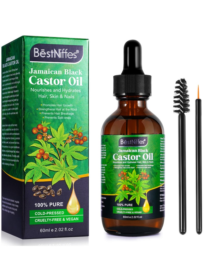 Bestniffes - 60ml Jamaican Black Cold Pressed Castor Oil for Hair and Skin Care Eyelashes and Eyebrows Hair Loss & Dry Damaged Hair Nourishment Scalp Stimulates Hair Growth for Men & Women - Image 1