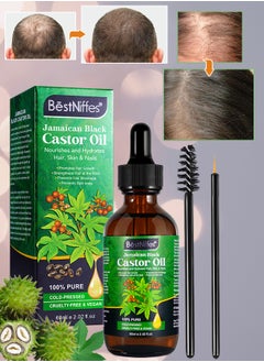 60ml Jamaican Black Cold Pressed Castor Oil for Hair and Skin Care Eyelashes and Eyebrows Hair Loss & Dry Damaged Hair Nourishment Scalp Stimulates Hair Growth for Men & Women