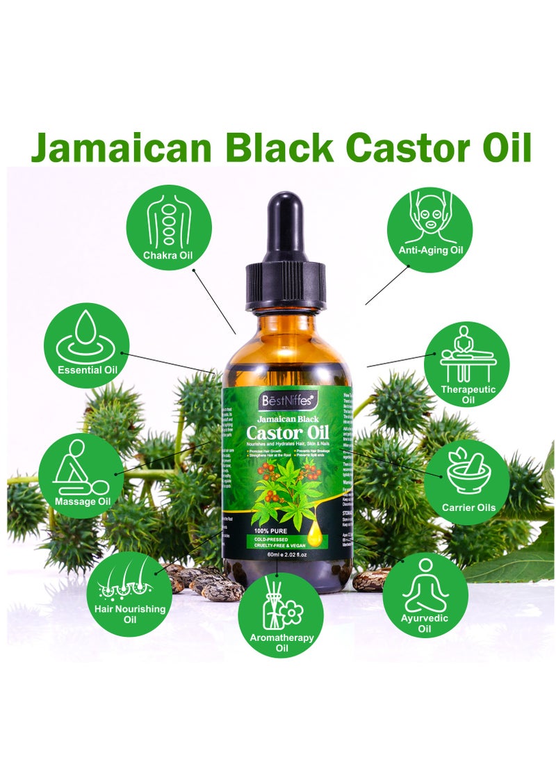Bestniffes - 60ml Jamaican Black Cold Pressed Castor Oil for Hair and Skin Care Eyelashes and Eyebrows Hair Loss & Dry Damaged Hair Nourishment Scalp Stimulates Hair Growth for Men & Women - Image 1