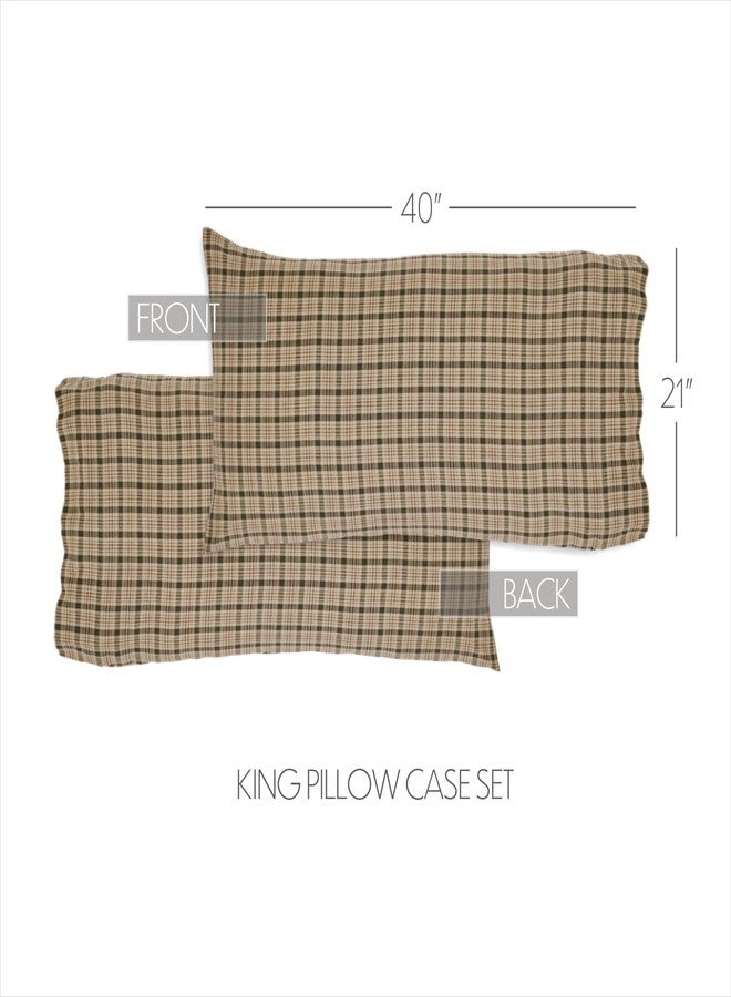 VHC Brands Cider Mill King-Size Plaid Pillow Case, Tan, 21x40, Set of 2 - Image 3