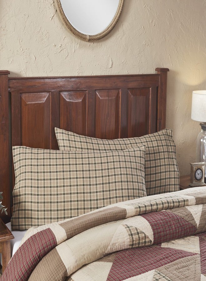 VHC Brands Cider Mill King-Size Plaid Pillow Case, Tan, 21x40, Set of 2 - Image 1
