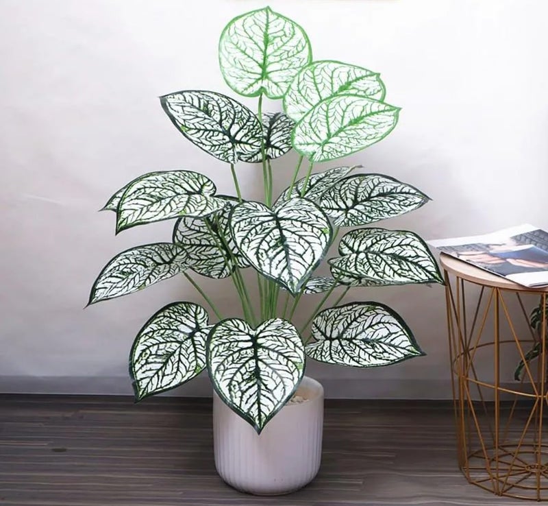 VRB Dec 1 قطعة من النباتات الاصطناعية مع وعاء أوراق شجرة استوائية 12 ورقة نخيل نباتات أريكا الاصطناعية داخلية لمسة حقيقية من نبات مونستيرا للمنزل/الديكور (نبات مونستيرا أبيض مع وعاء) - Image 1