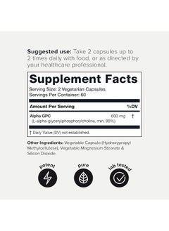 Toniiq Ultra High Purity Alpha Gpc Capsules - 600Mg Concentrated Formula - 99%+ Highly Purified And Bioavailable Nootropic - 120 Capsules Alpha Gpc Supplement  - Image 2