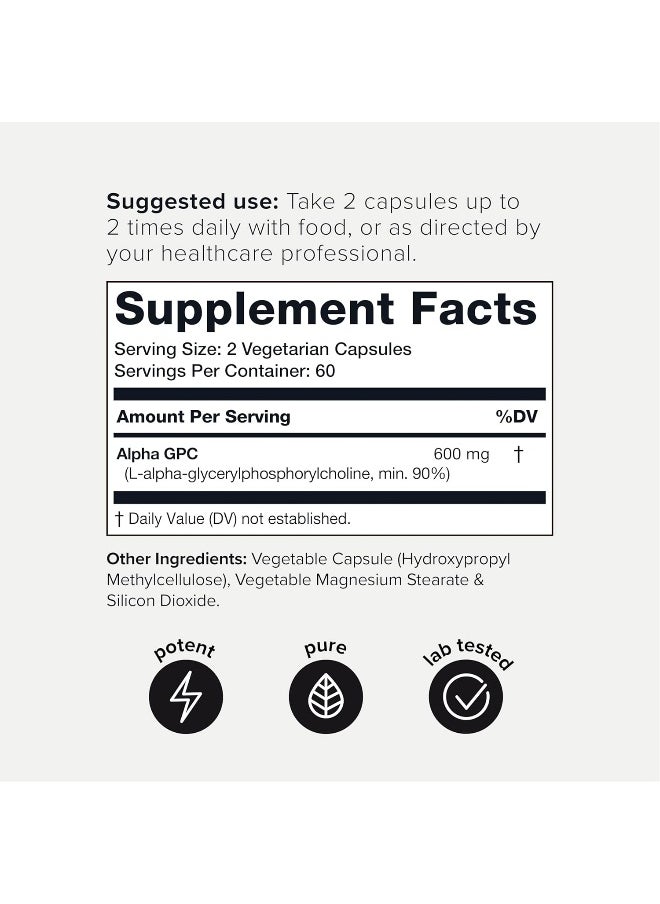 Toniiq Ultra High Purity Alpha Gpc Capsules - 600Mg Concentrated Formula - 99%+ Highly Purified And Bioavailable Nootropic - 120 Capsules Alpha Gpc Supplement  - Image 2