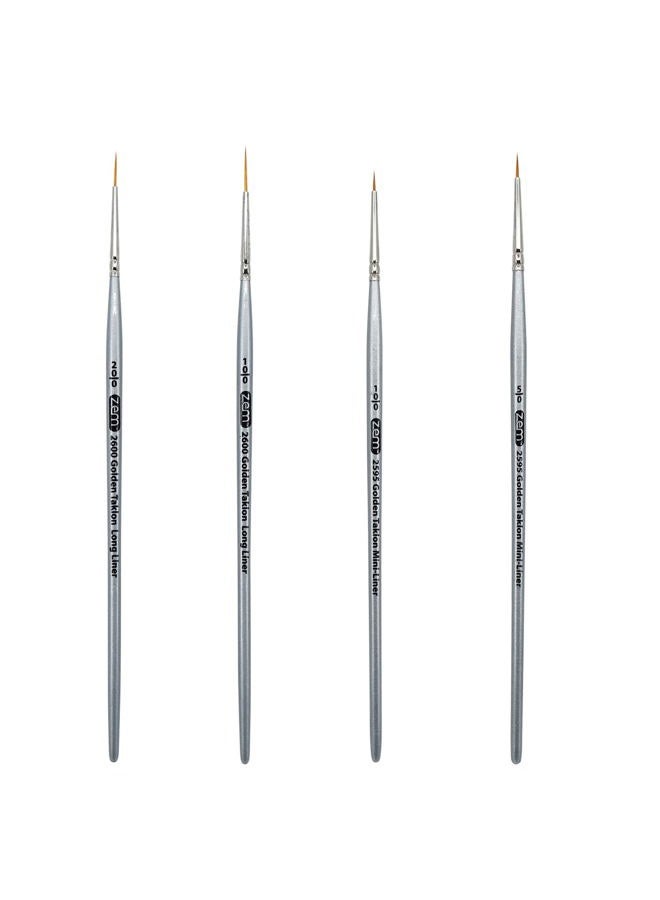 ZEM BRUSH Golden Taklon Detail Brush Set Liners 20/0, 10/0 and Mini Liners 10/0, 5/0 - Image 1