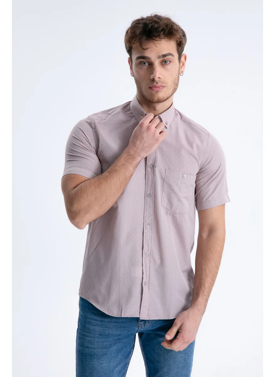 Varetta Men's Pink Short Sleeved Pocket Checked Collar Buttoned Cotton Shirt