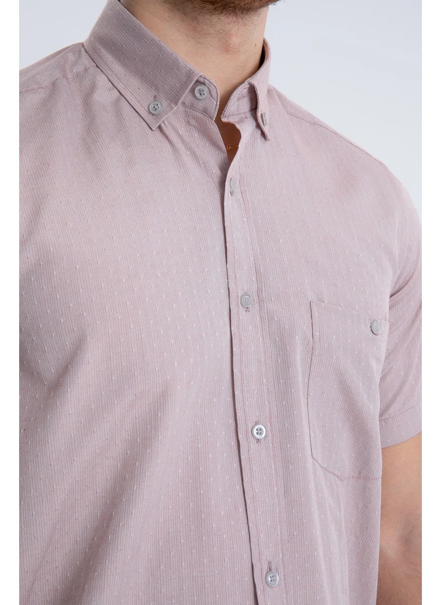 Varetta Men's Pink Short Sleeved Pocket Checked Collar Buttoned Cotton Shirt
